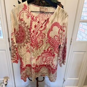 Chico”s Paisley & Floral Print Soft Lightweight T Shirt Top 2 L